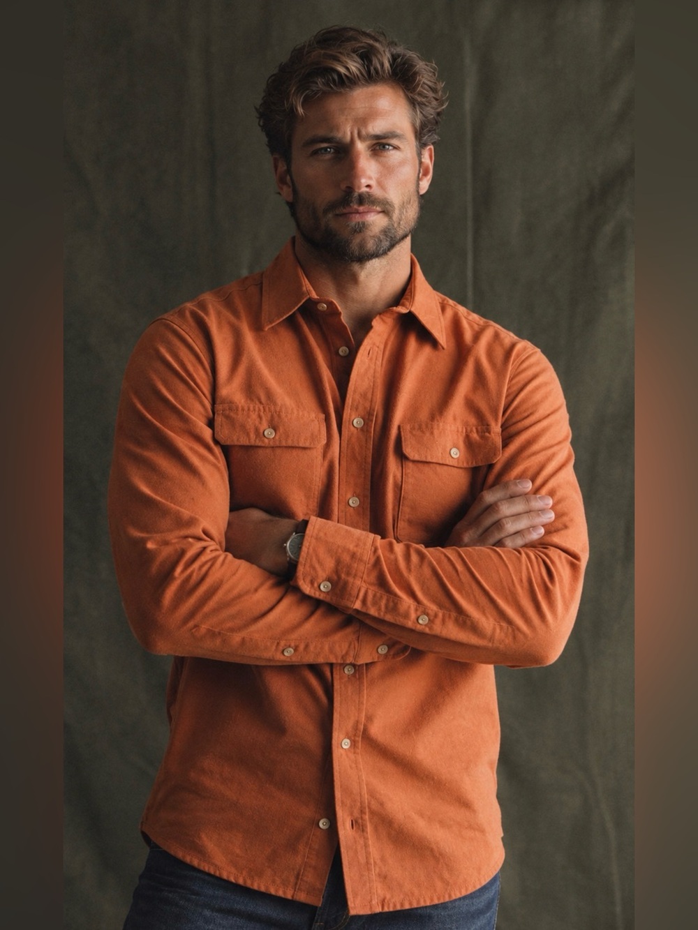 Taylor Stitch Orange Men’s Yosemite Organic Cotton Flannel Medium Button Up Top